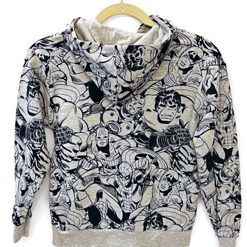 NWT Boys Marvel Graphic Print Hoodie Pullover Gray Blue Sweatshirt - Picture 7 of 10